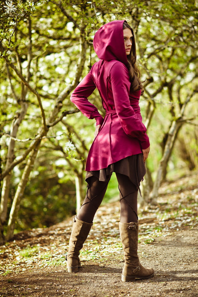 Layered lace up high low hooded coat online